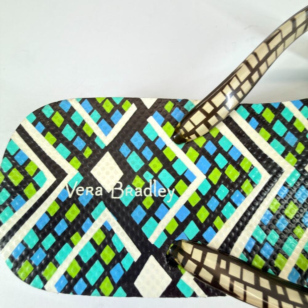Vera Bradley Flip Flops Women Size 7/8 Geometric Blue Green Pattern Summer Beach - Picture 6 of 8